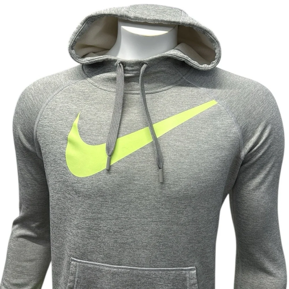 Nike Therma Fit Gray & Volt Neon Yellow Women's Athletic Pullover Hoodie Medium